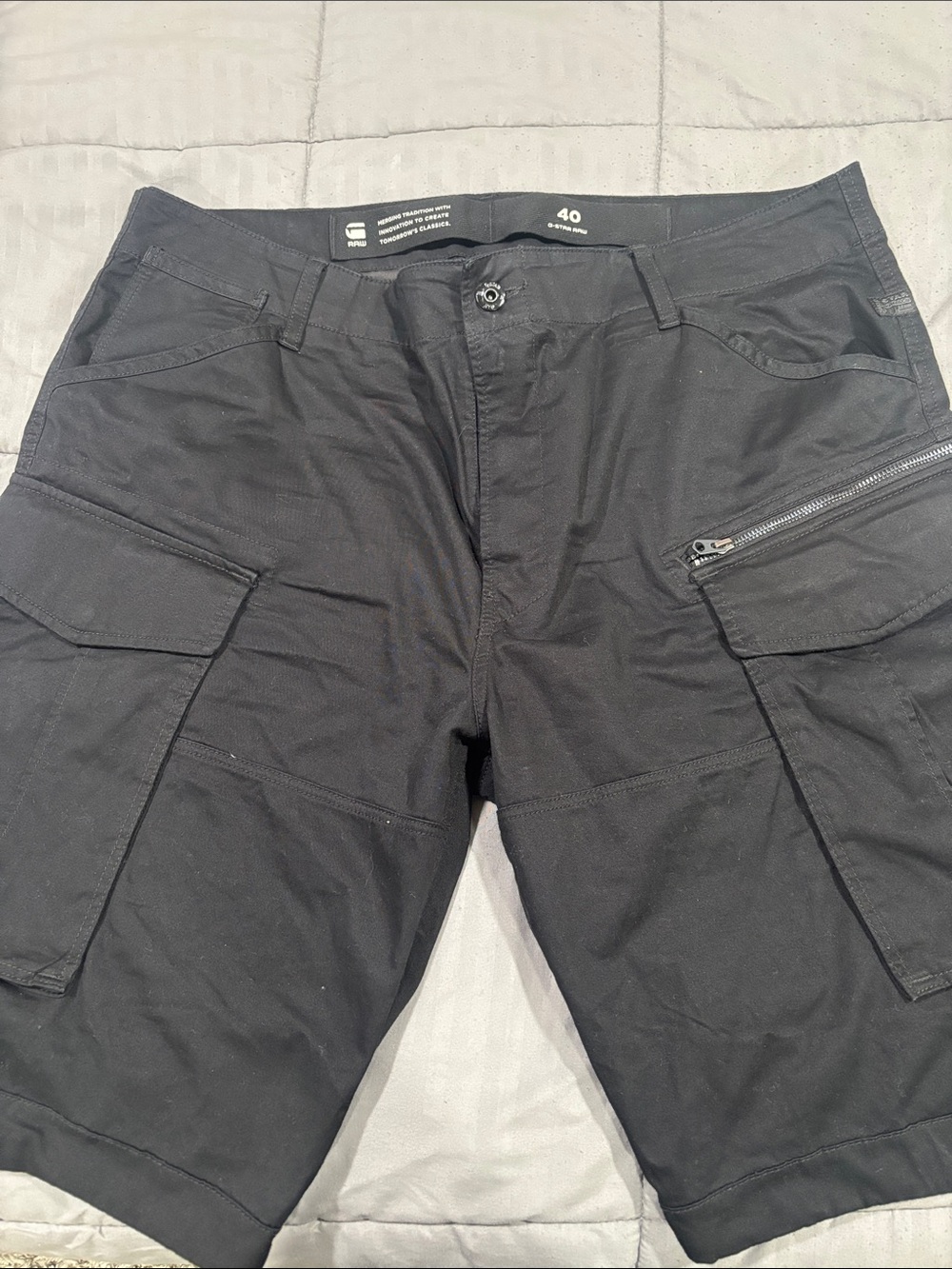 Black G-Star Cargo Shorts with Zip Pocket